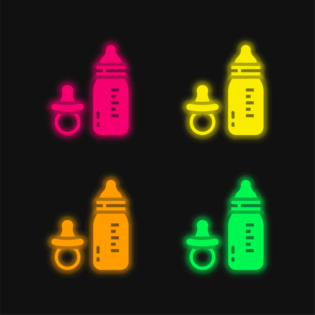 ベビーボトル4色輝くネオンベクトルアイコン - ベクター画像
