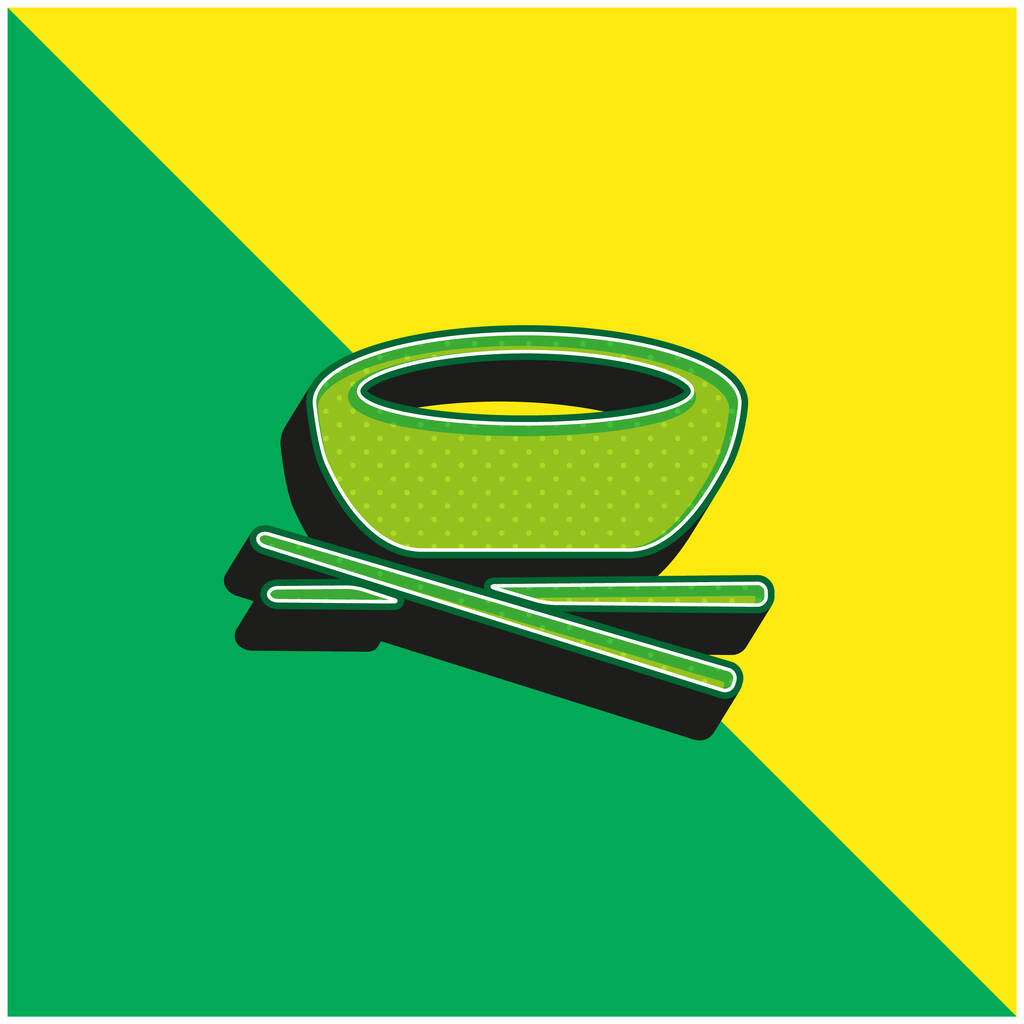 Bowl And Chopsticks Zelené a žluté moderní 3D vektorové logo - Vektor, obrázek