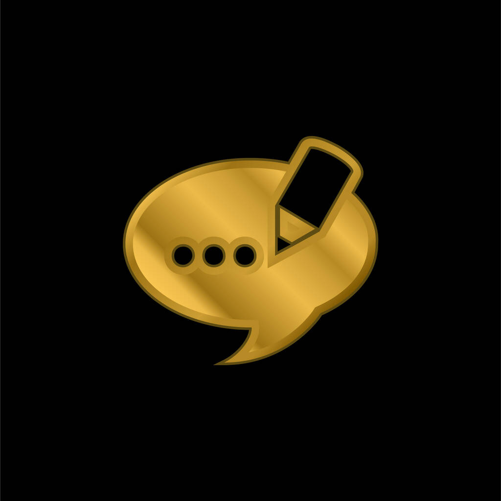 Blog Comentario Discurso Símbolo de burbuja chapado en oro icono metálico o logo vector - Vector, Imagen