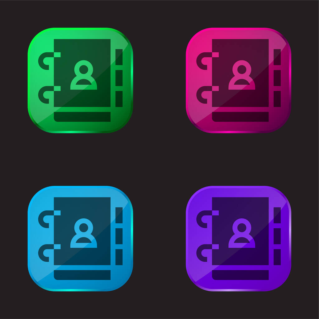 Agenda icône de bouton en verre quatre couleurs - Vecteur, image