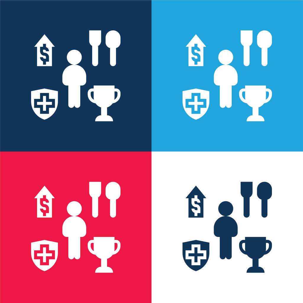 Benefit blue and red four color minimal icon set - Vector, Image