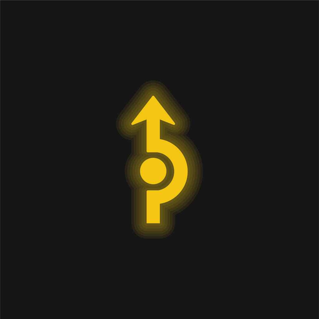 Pfeil, der sich um einen Kreis dreht, gelb leuchtendes Neon-Symbol - Vektor, Bild