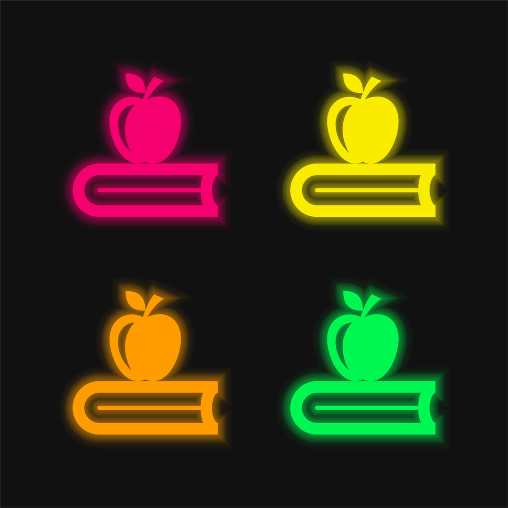 Könyv Apple négy színű izzó neon vektor ikon - Vektor, kép