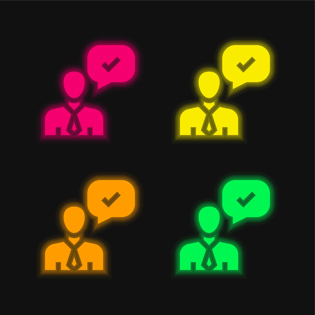 Approuvé quatre couleurs rougeoyantes icône vectorielle néon - Vecteur, image