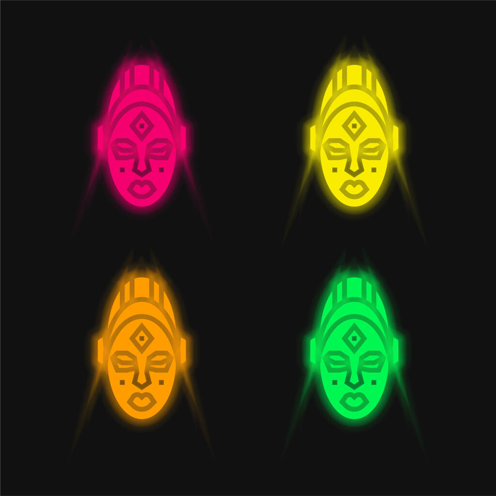 アフリカマスク4色輝くネオンベクトルアイコン - ベクター画像