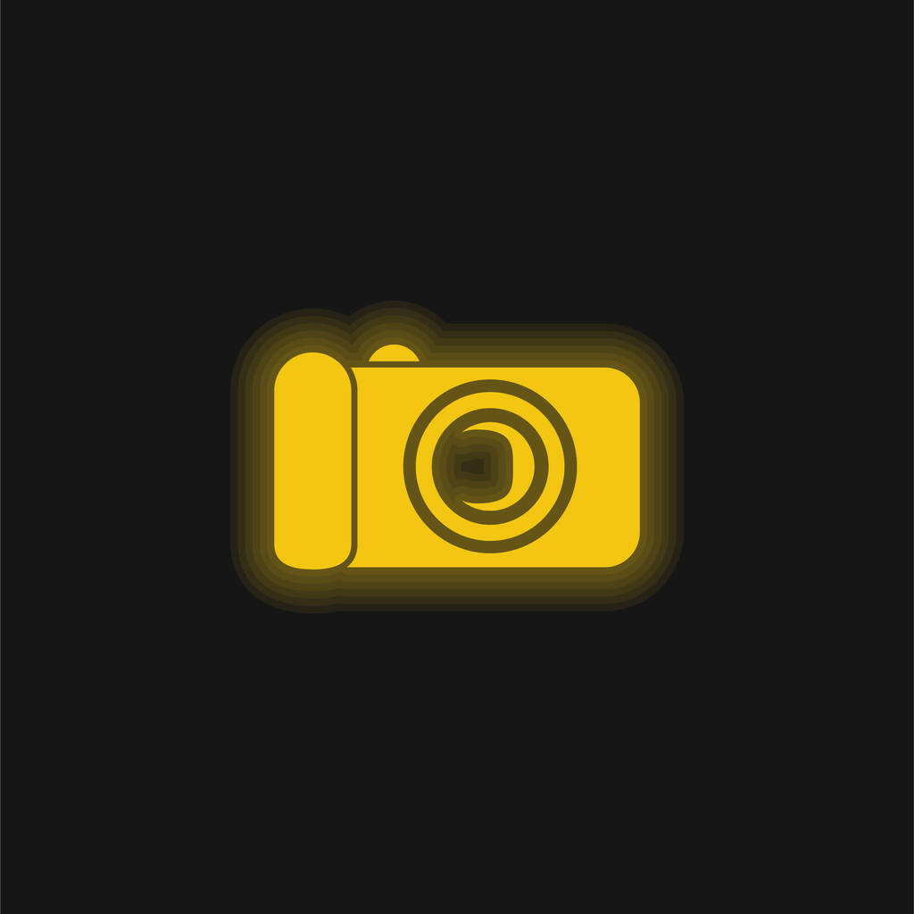 Cámara digital negra icono de neón brillante amarillo - Vector, imagen