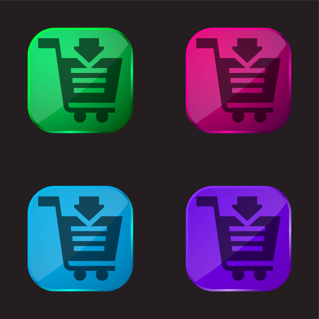 Add To Cart four color glass button icon - Vector, Image