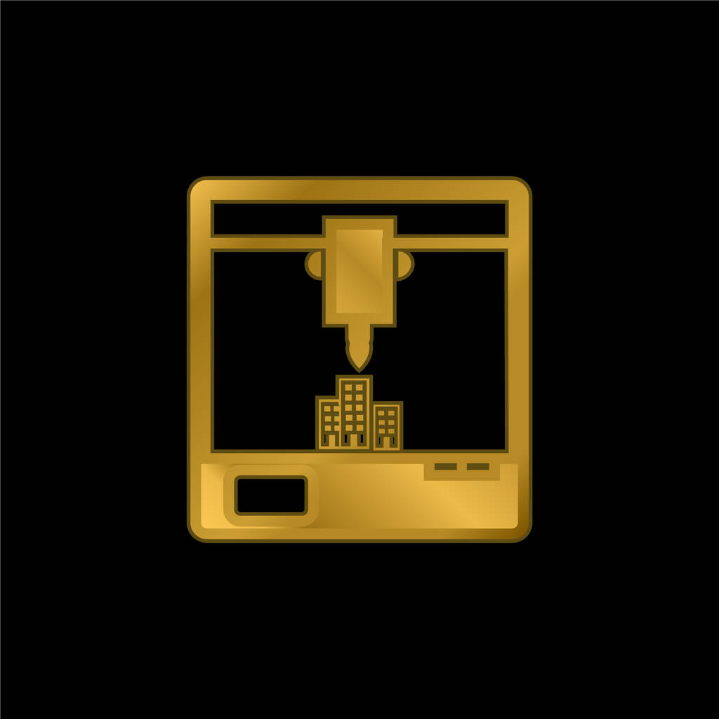 Símbolo da impressora 3d da janela banhado a ouro ícone metálico ou vetor do logotipo - Vetor, Imagem