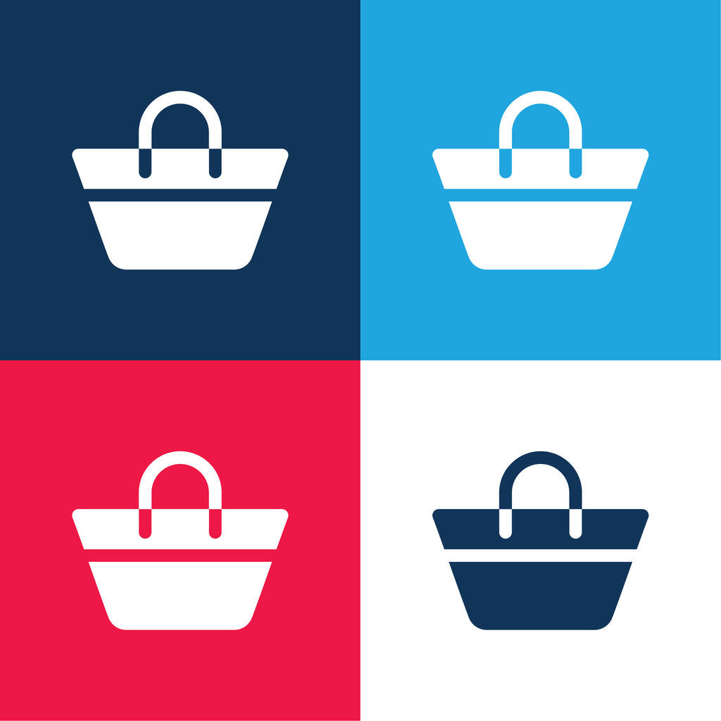 Beach Bag blue and red four color minimal icon set - Vector, Image