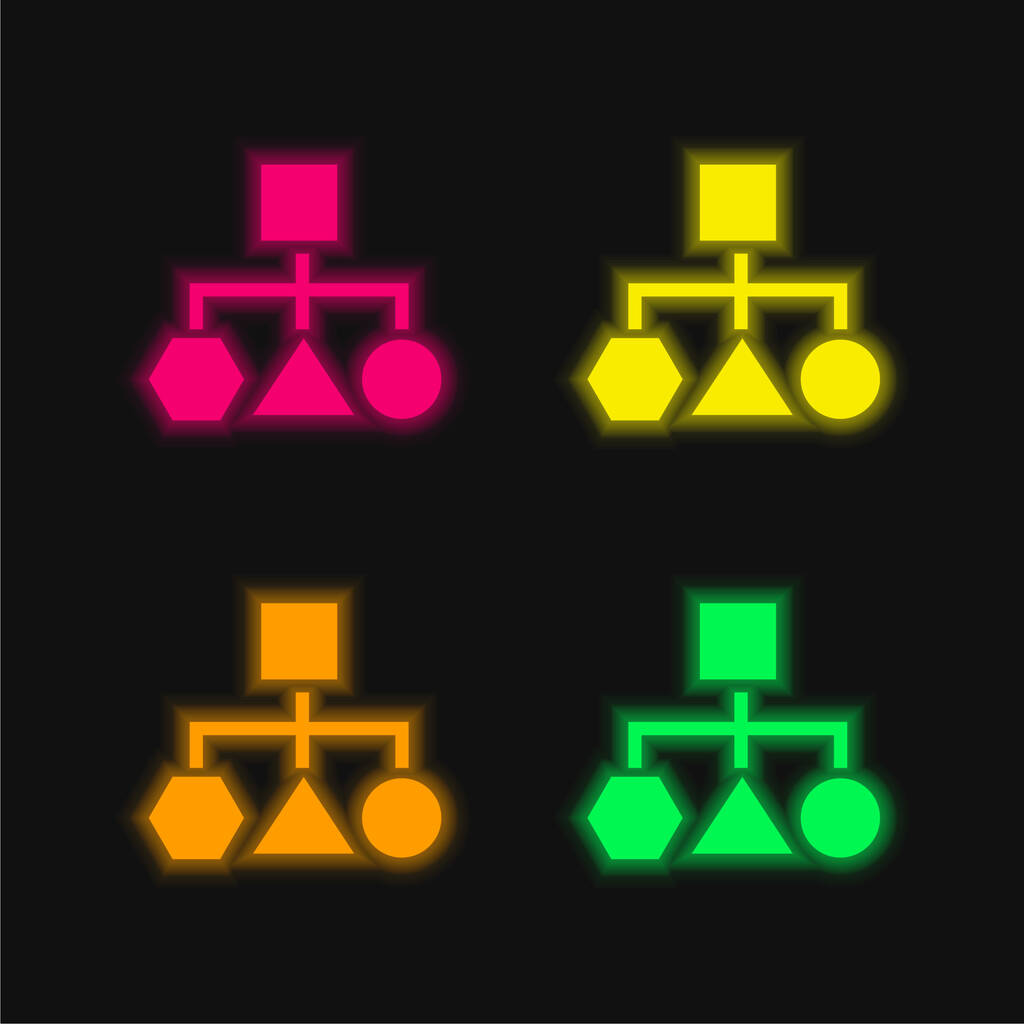 幾何学的形状のブロックスキーム4色輝くネオンベクトルアイコン - ベクター画像