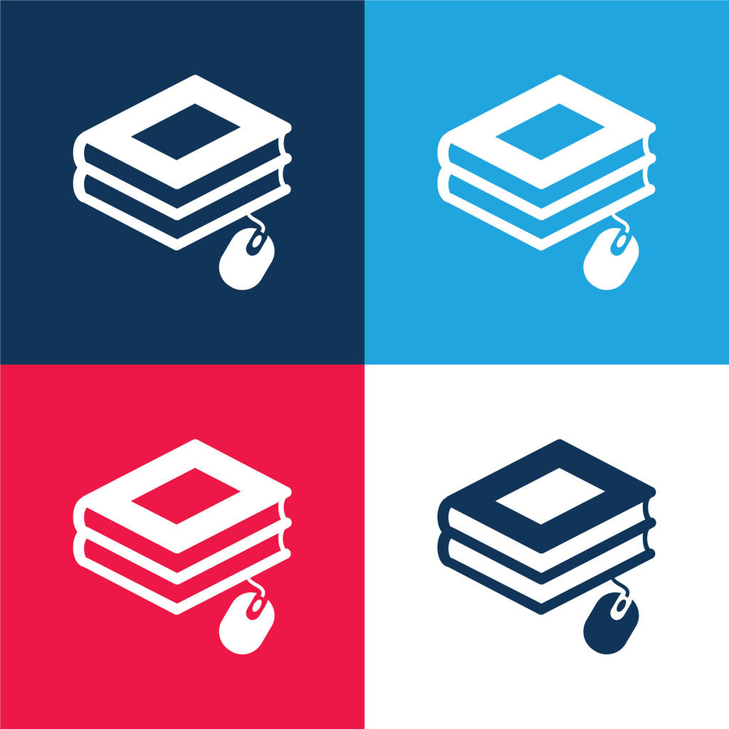 Livres avec Souris bleu et rouge quatre couleurs minimum jeu d'icônes - Vecteur, image