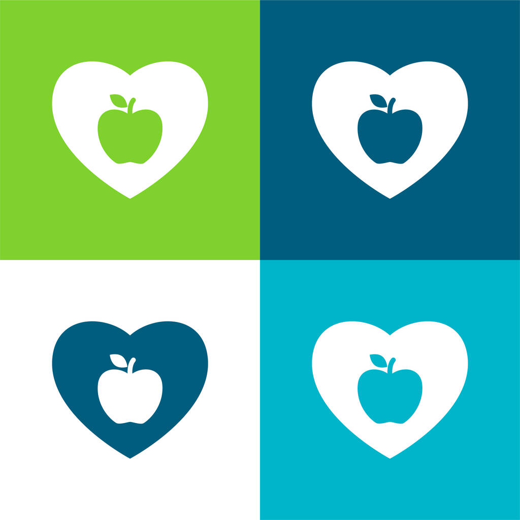 Conjunto de iconos mínimo de cuatro colores de Apple Lover Flat - Vector, imagen