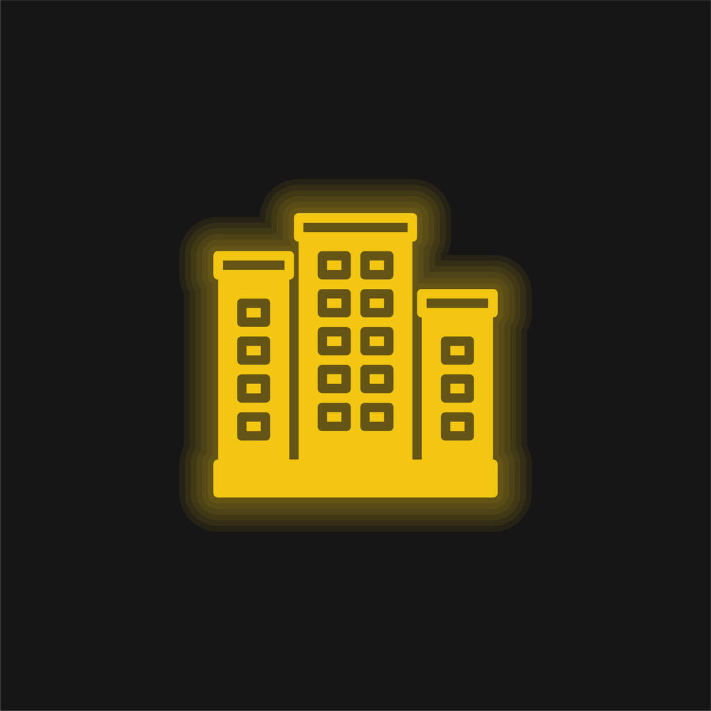 Apartment yellow glowing neon icon - Vector, Image