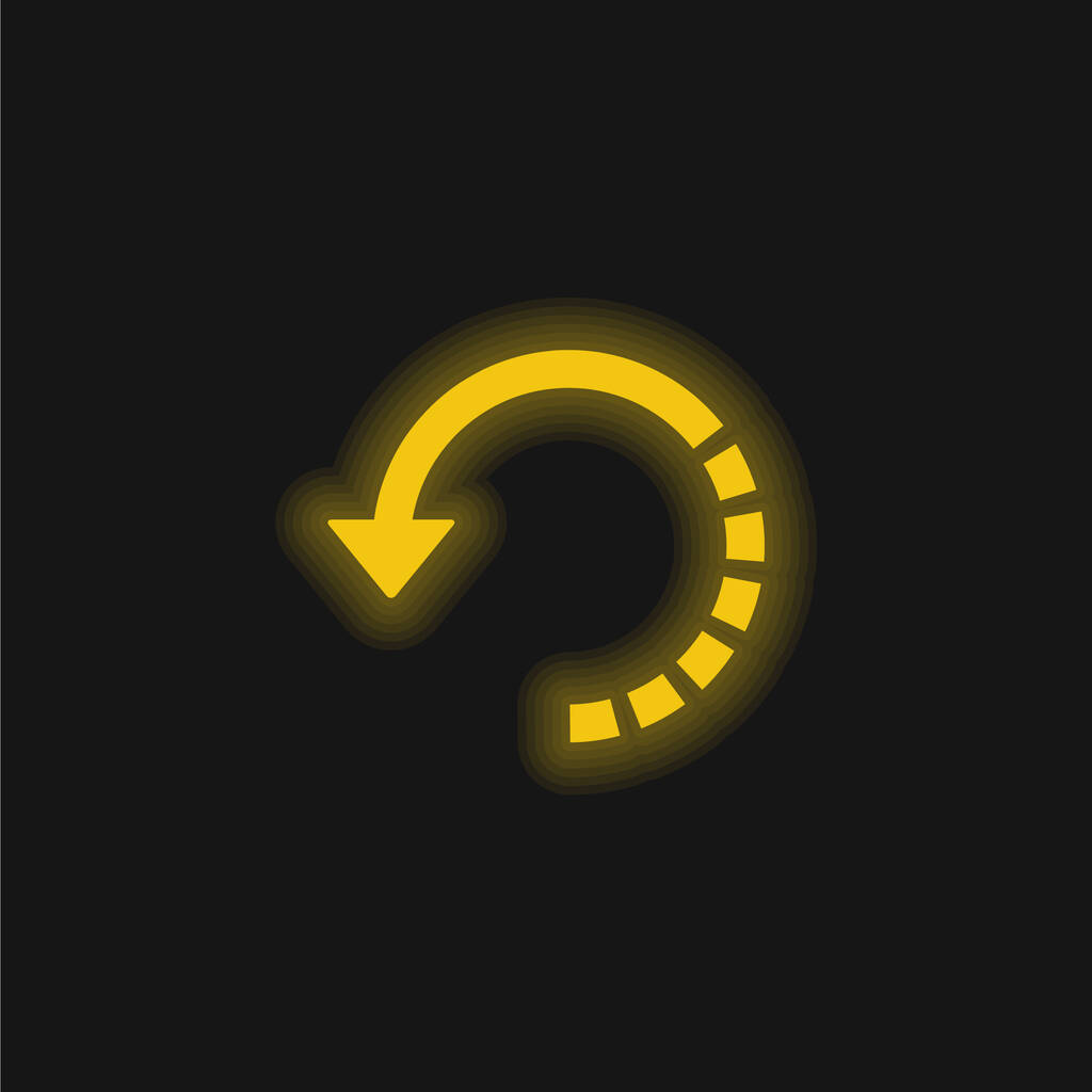 Κύκλος βέλους με μισή σπασμένη γραμμή κίτρινο λαμπερό νέον εικονίδιο - Διάνυσμα, εικόνα