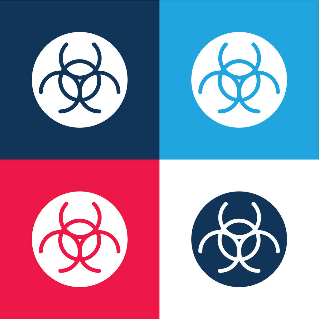 Danger biologique bleu et rouge ensemble d'icônes minimes quatre couleurs - Vecteur, image