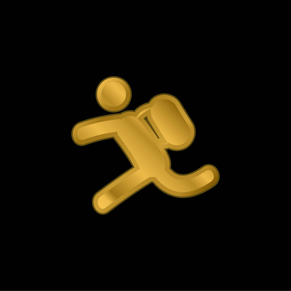 Backpacker Running gold plated metalic icon or logo vector - Vector, Image