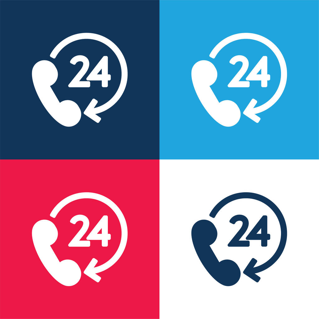 Suporte 24 horas azul e vermelho conjunto de ícones mínimos de quatro cores - Vetor, Imagem