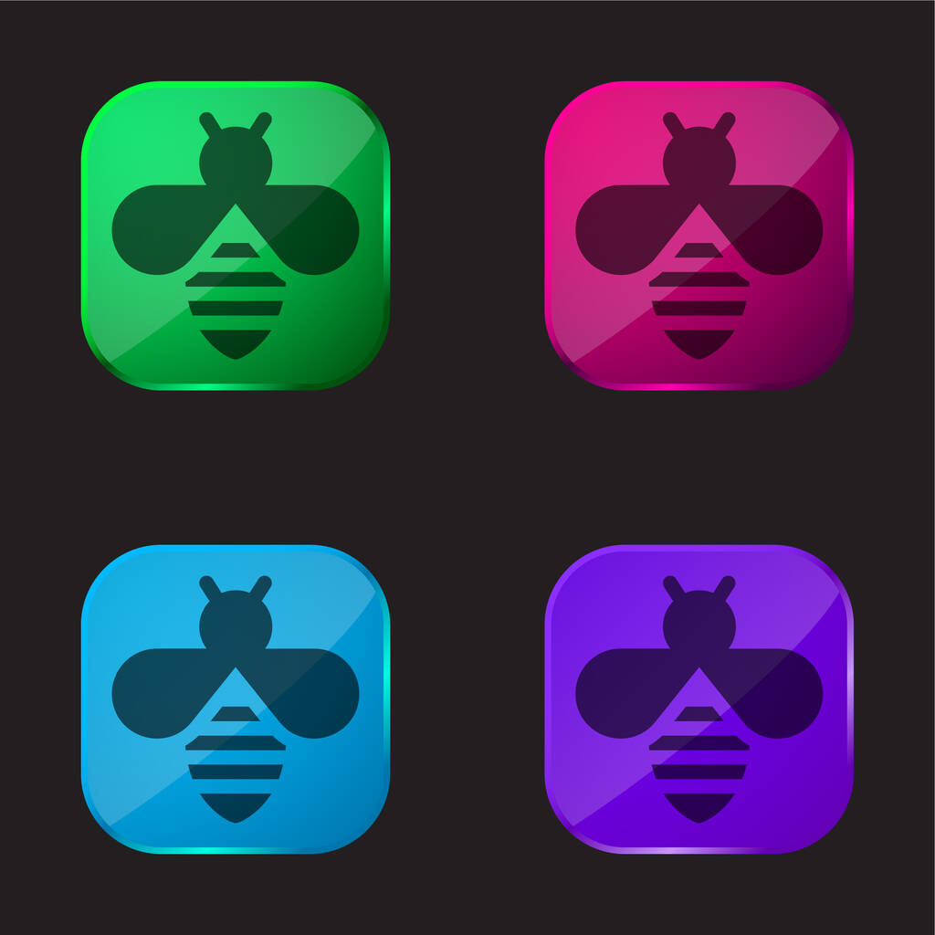 Méhecske négy színű üveg gomb ikon - Vektor, kép