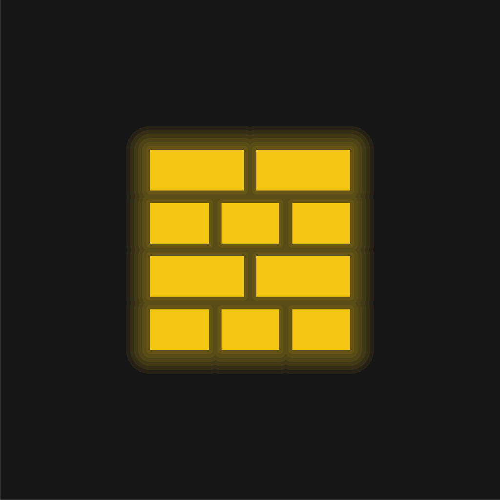 Cihly Rozvržení žluté zářící neon ikona - Vektor, obrázek