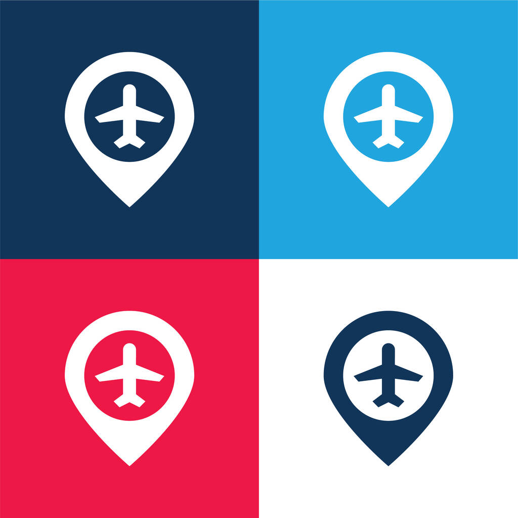 Aeroporto azul e vermelho conjunto de ícones mínimos de quatro cores - Vetor, Imagem