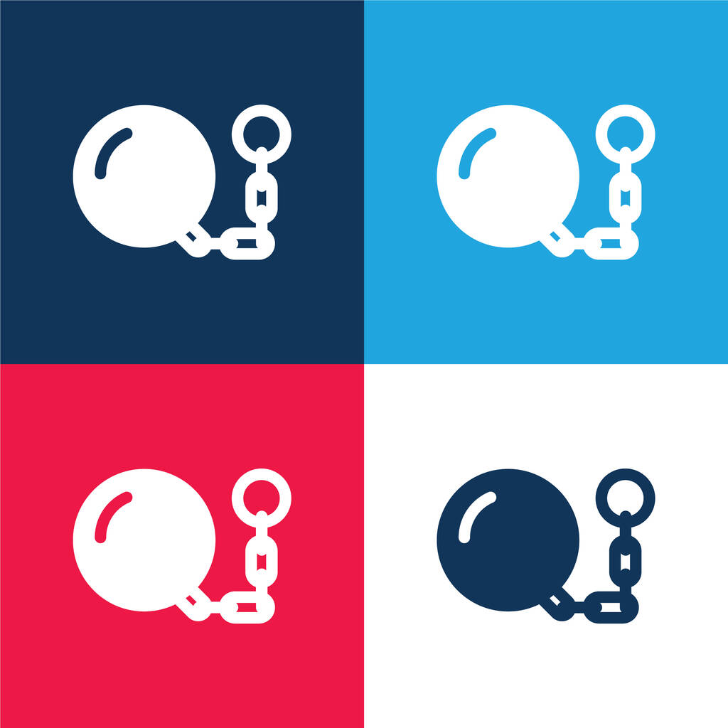 Ball En Ketting blauw en rood vier kleuren minimale pictogram set - Vector, afbeelding