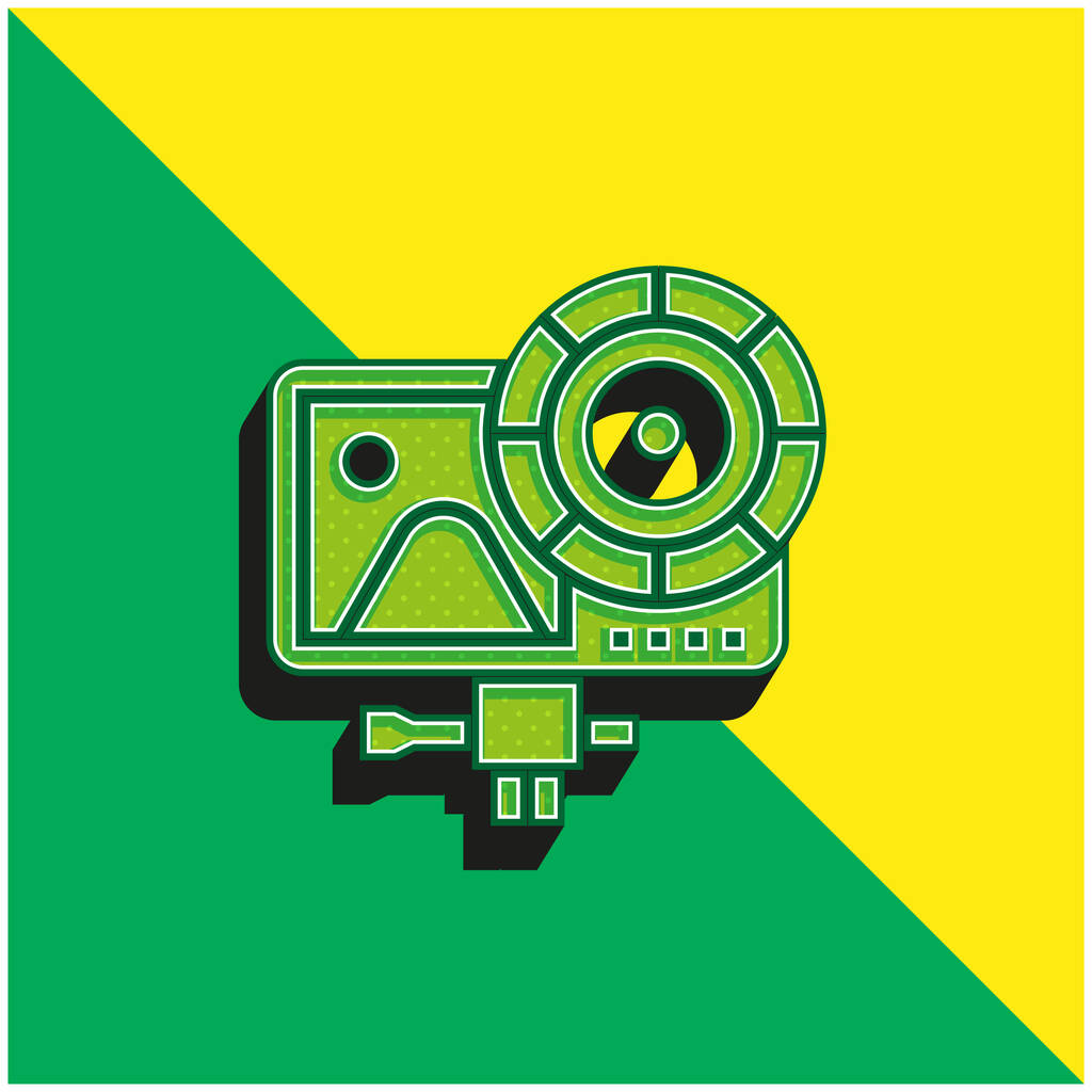 Action Camera Zöld és sárga modern 3D vektor ikon logó - Vektor, kép