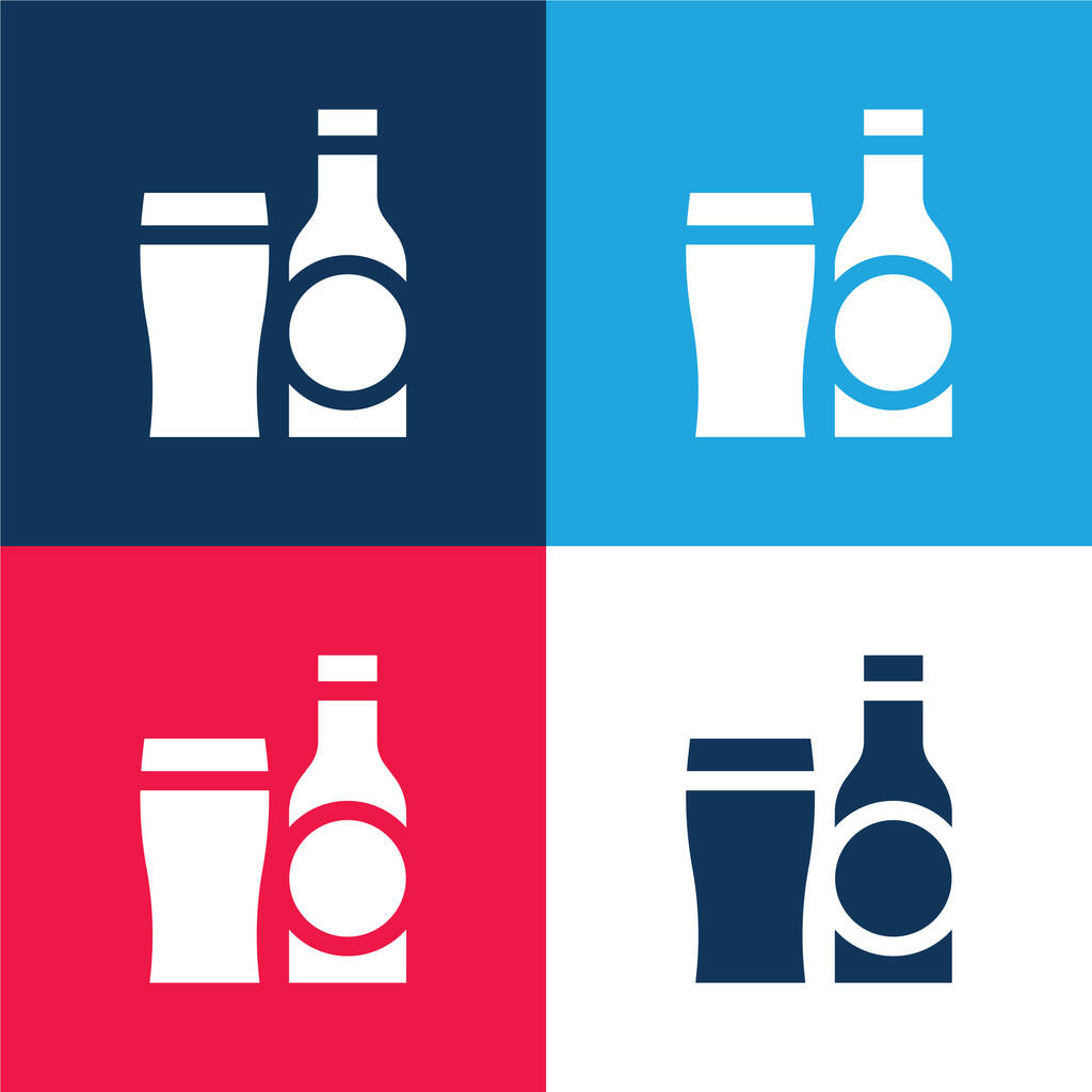 Birra blu e rosso quattro colori set icona minima - Vettoriali, immagini
