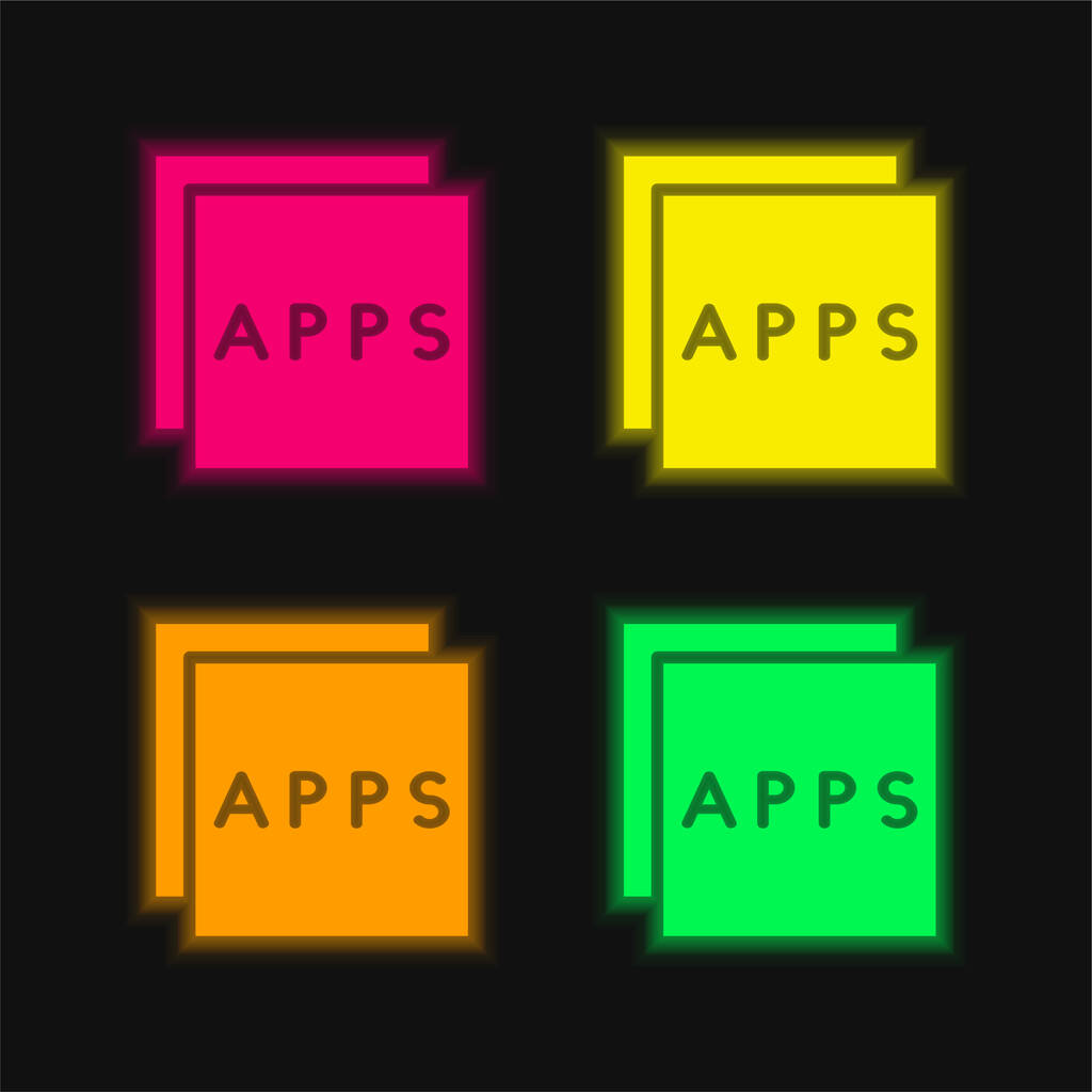 アプリ4色のネオンベクトルアイコン - ベクター画像