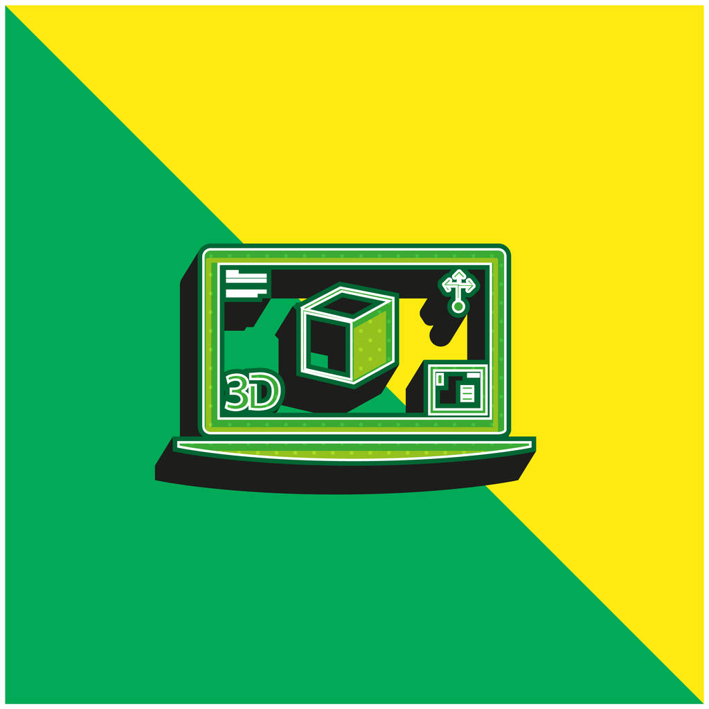 3D печать изображения на мониторе Зеленый и желтый современный 3D логотип векторной иконки - Вектор,изображение