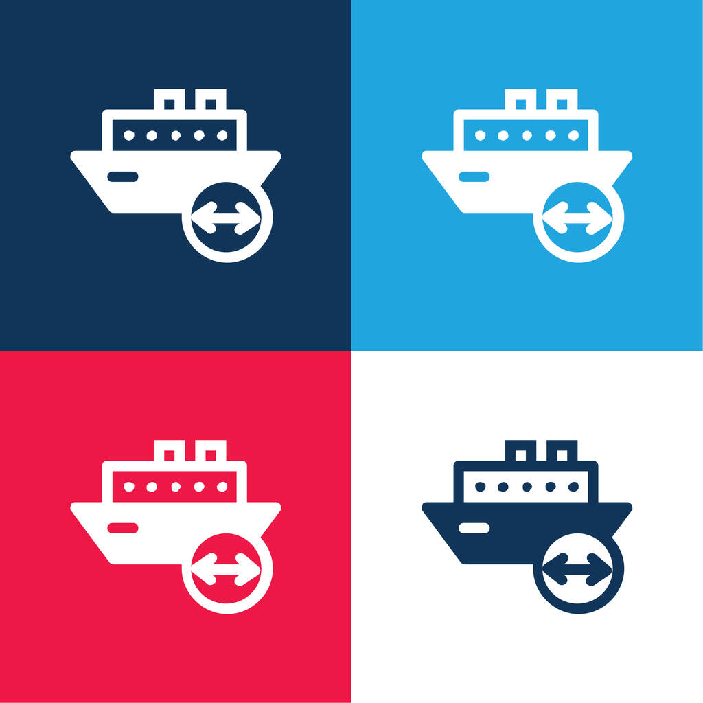 Comprimento do barco azul e vermelho conjunto de ícones mínimos de quatro cores - Vetor, Imagem