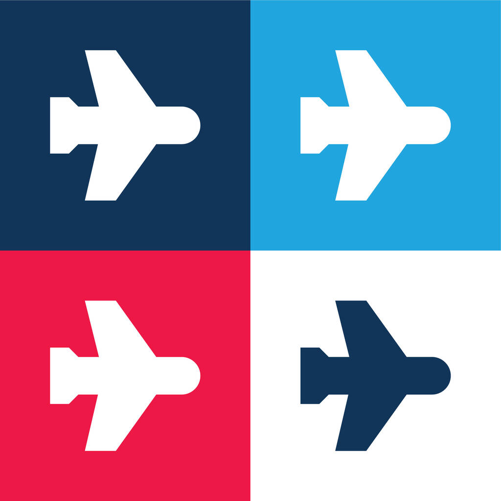 Vliegtuigmodus blauw en rood vier kleuren minimale pictogram set - Vector, afbeelding