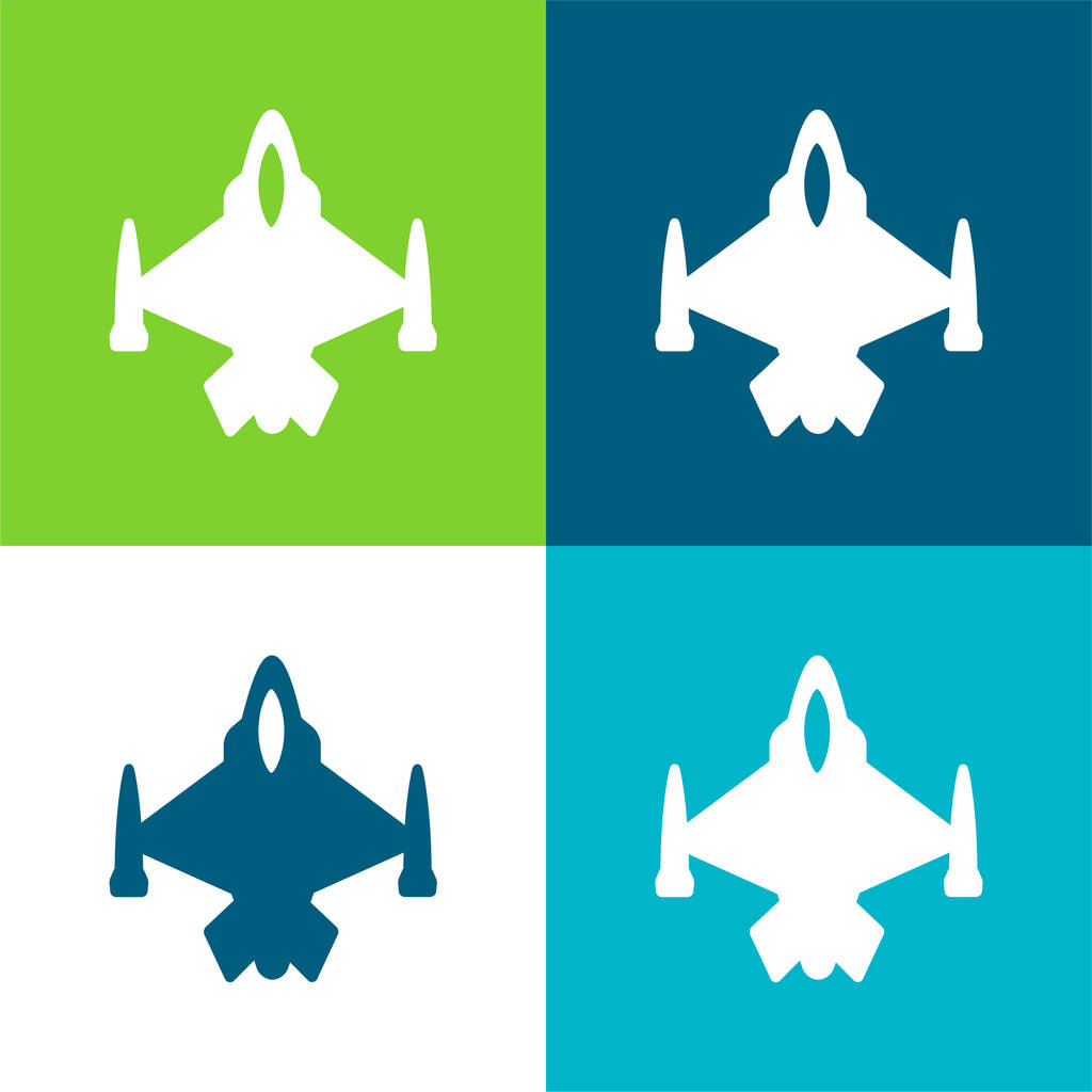 Avión de la Fuerza Aérea Plano de cuatro colores mínimo icono conjunto - Vector, Imagen