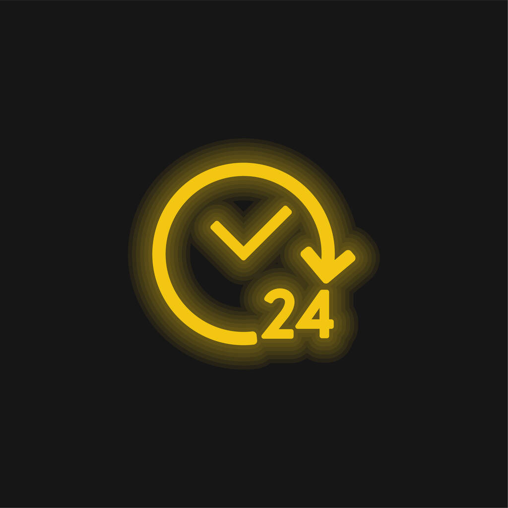 24 Hours Open yellow glowing neon icon - Vector, Image