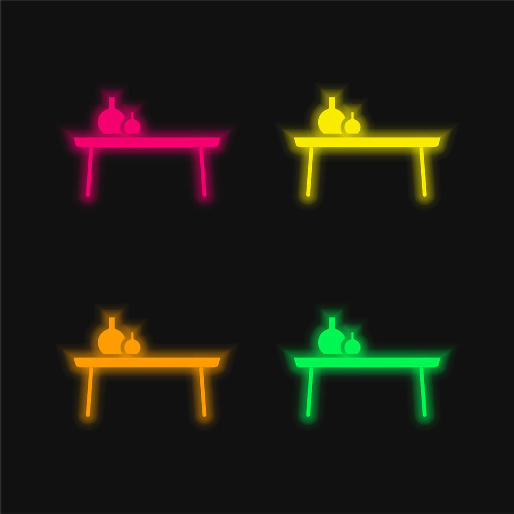 Nachttisch vier Farbe leuchtenden Neon-Vektor-Symbol - Vektor, Bild