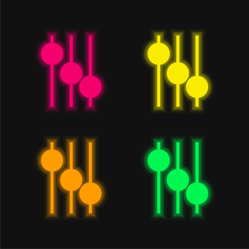 Audio Mixer Ελέγχει τέσσερις χρώμα λαμπερό εικονίδιο διάνυσμα νέον - Διάνυσμα, εικόνα