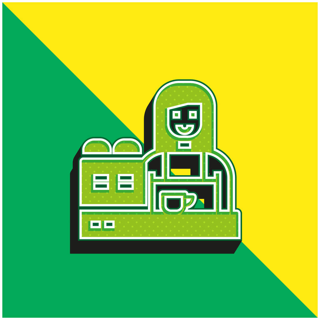 Barista Logo moderne vectoriel 3D vert et jaune - Vecteur, image