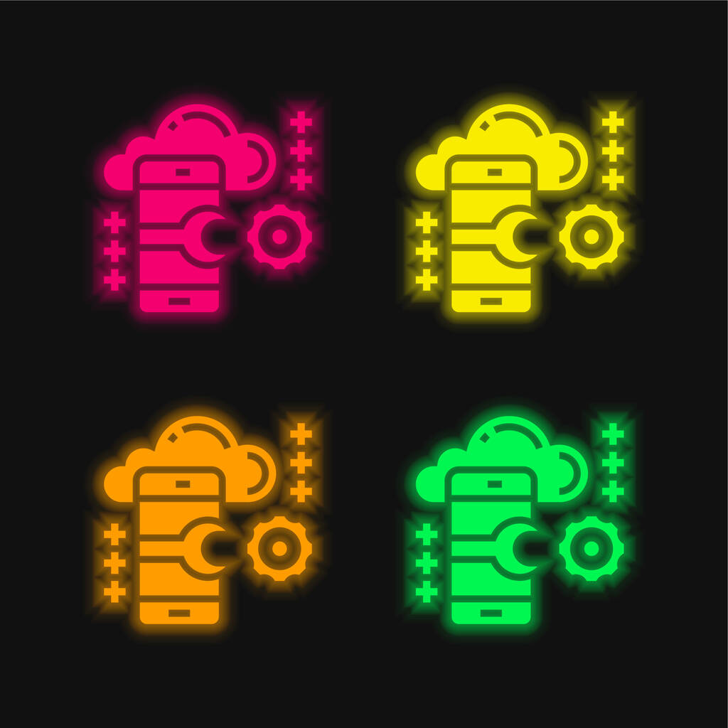 Aplicación cuatro color brillante icono de vectores de neón - Vector, Imagen