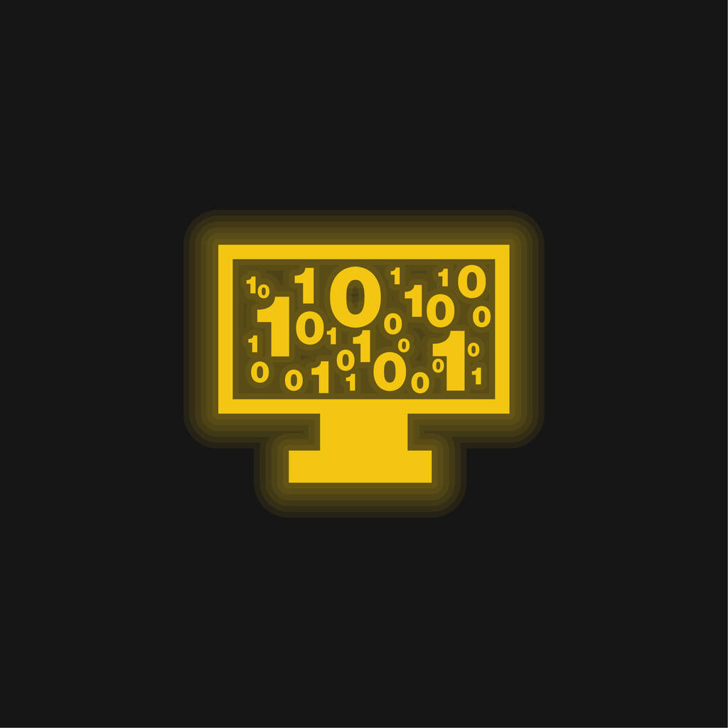 Δυαδικό αριθμό κώδικα στην οθόνη οθόνη κίτρινο λαμπερό νέον εικονίδιο - Διάνυσμα, εικόνα