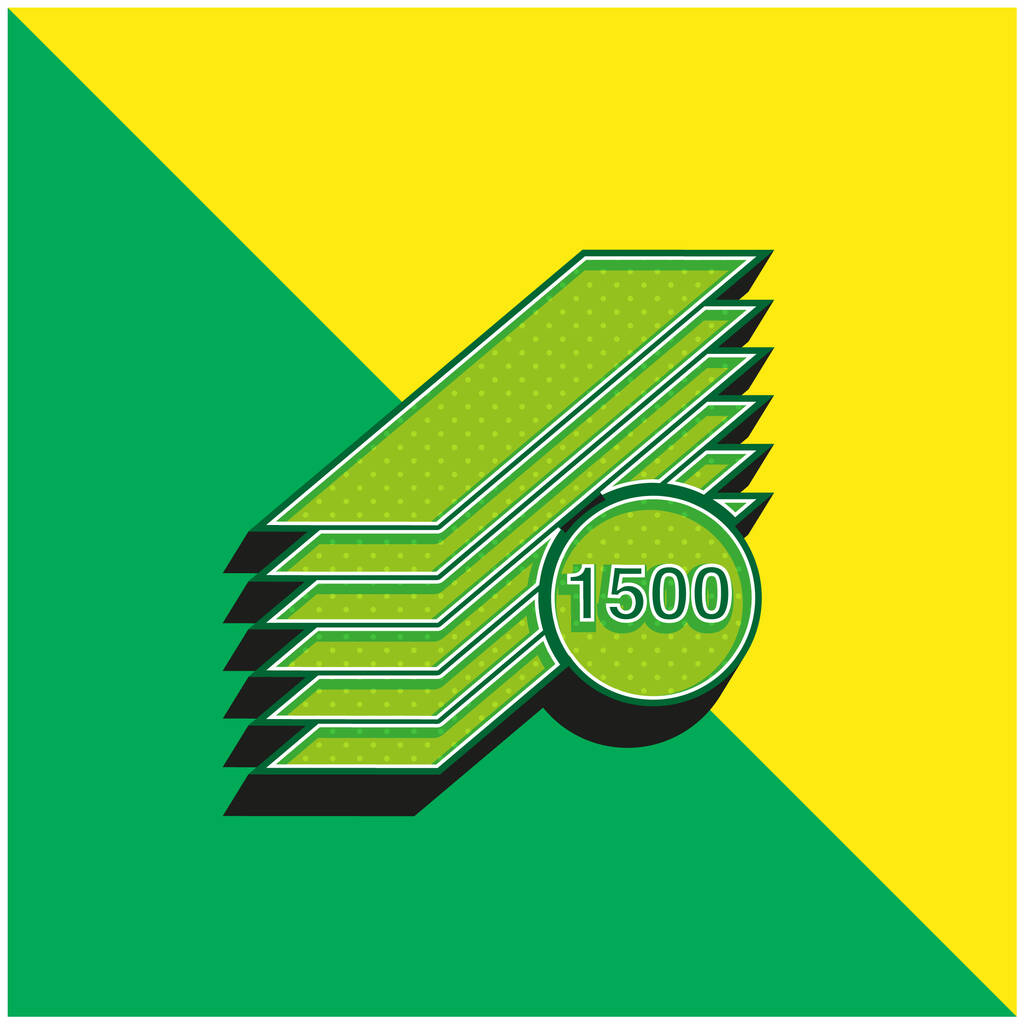 1500 bedruckte Long Papers Stack Grüne und gelbe moderne 3D-Vektor-Symbol-Logo - Vektor, Bild