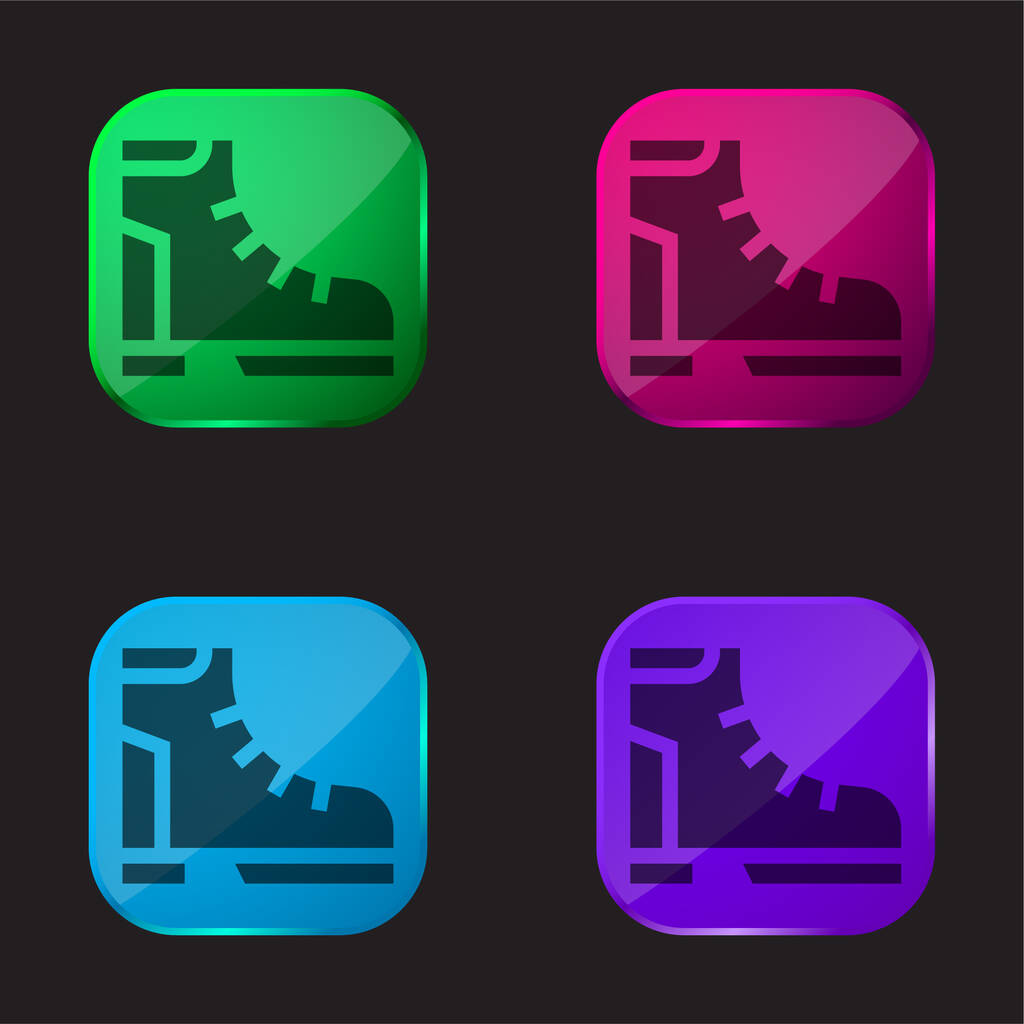 Κουμπί μποτών τεσσάρων χρωμάτων γυάλινο εικονίδιο - Διάνυσμα, εικόνα