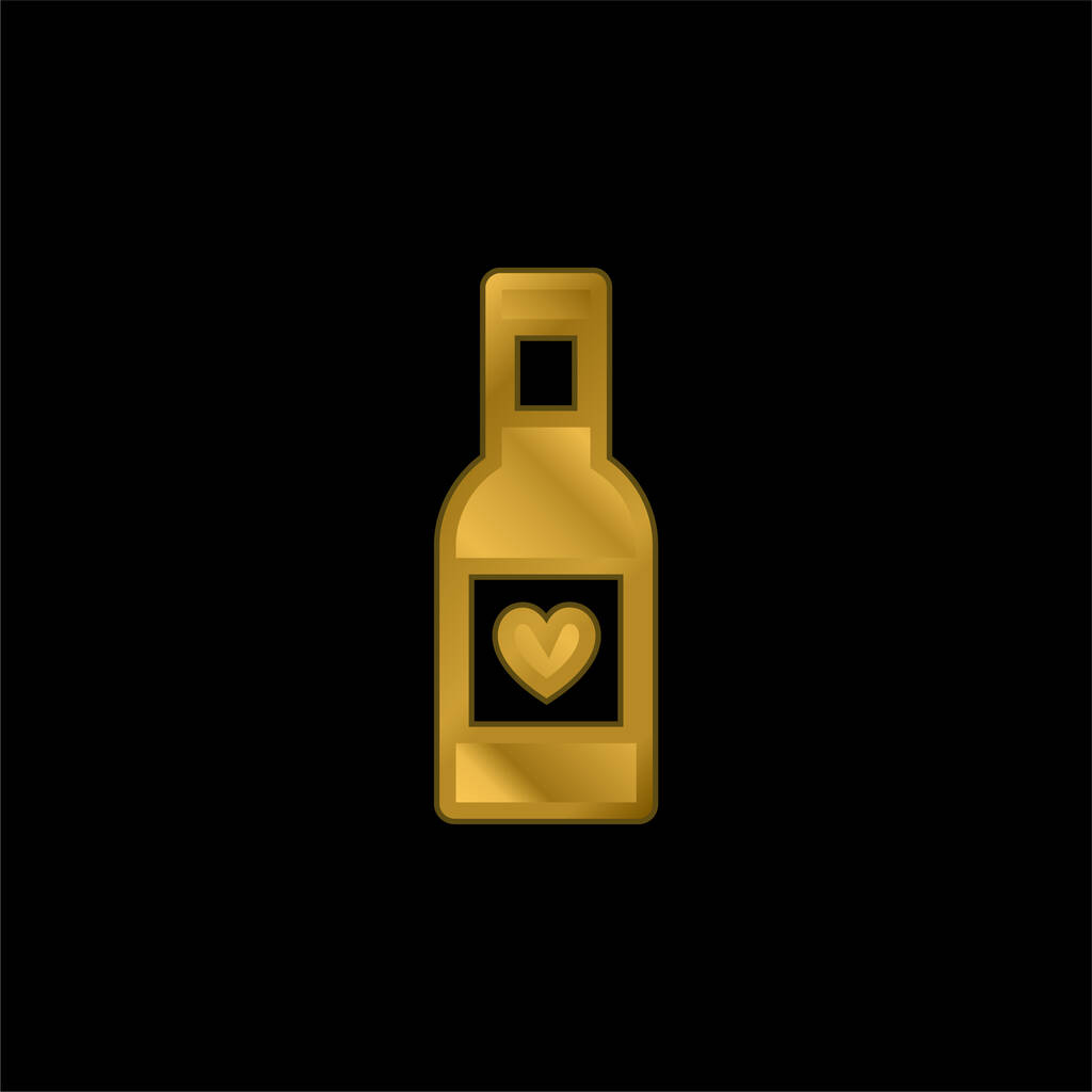 Botella de vino chapado en oro icono metálico o logo vector - Vector, Imagen