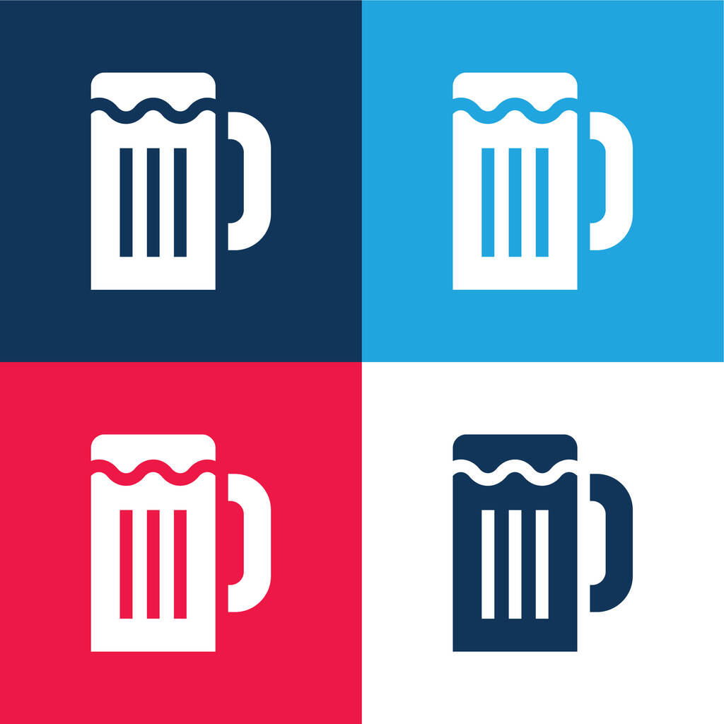 Pivní hrnek modrá a červená čtyři barvy minimální ikona nastavena - Vektor, obrázek