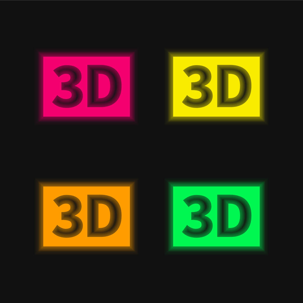 3D-Film vier Farben leuchtenden Neon-Vektorsymbol - Vektor, Bild