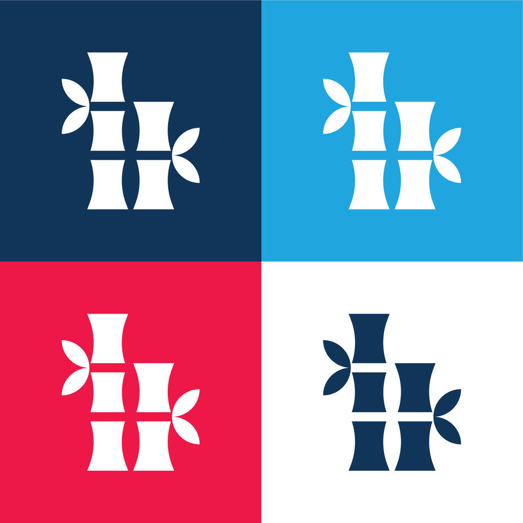 Bambusová modrá a červená čtyřbarevná minimální sada ikon - Vektor, obrázek