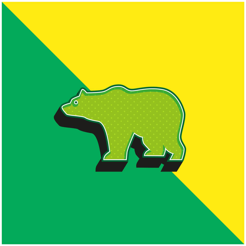 Bear Side View Silhouette Zöld és sárga modern 3D vektor ikon logó - Vektor, kép