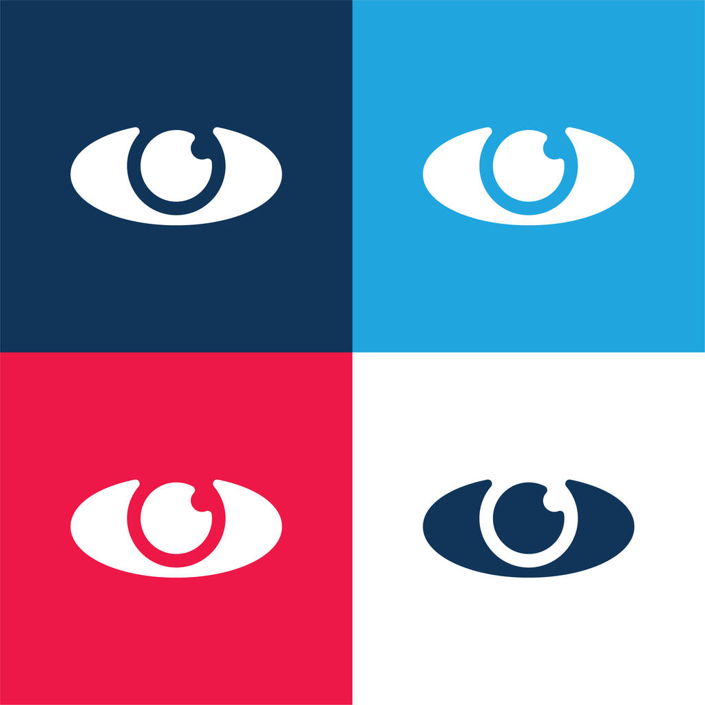 Big Eye blauw en rood vier kleuren minimale pictogram set - Vector, afbeelding