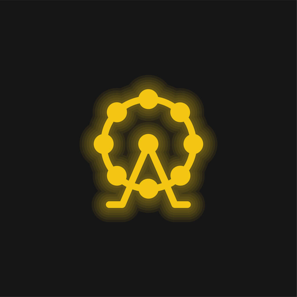 Желтый светящийся неоновый значок колеса обозрения - Вектор,изображение