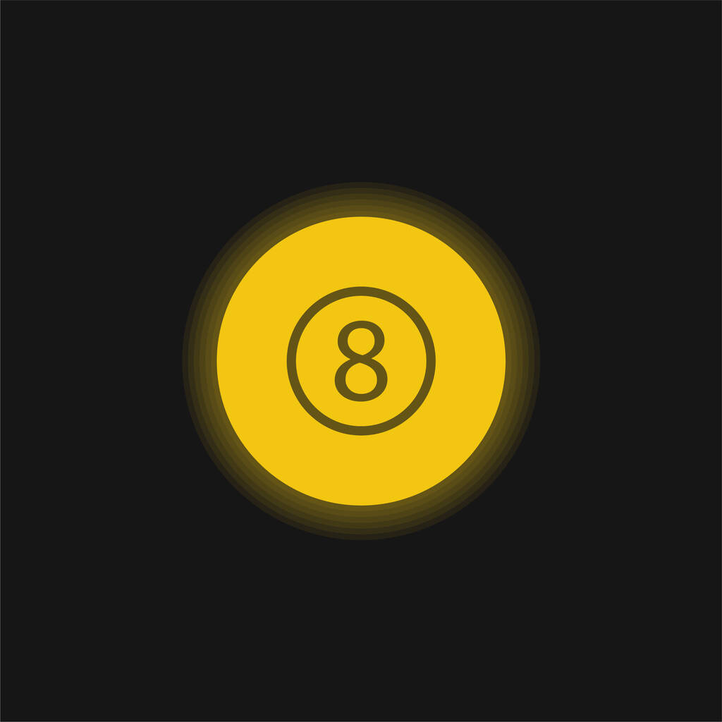 Μπιλιάρδο οκτώ μπάλα κίτρινο λαμπερό νέον εικονίδιο - Διάνυσμα, εικόνα