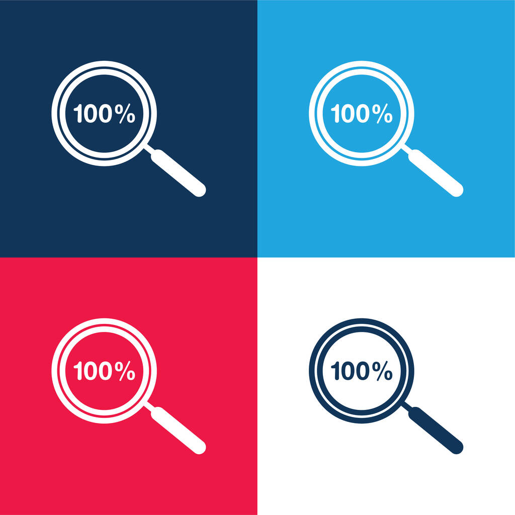 100 Percent Zoom Symbol blue and red four color minimal icon set - Vector, Image
