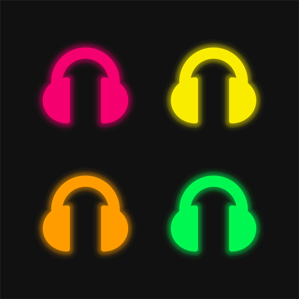 Siyah kulaklıklar dört renk parlayan neon vektör simgesi - Vektör, Görsel
